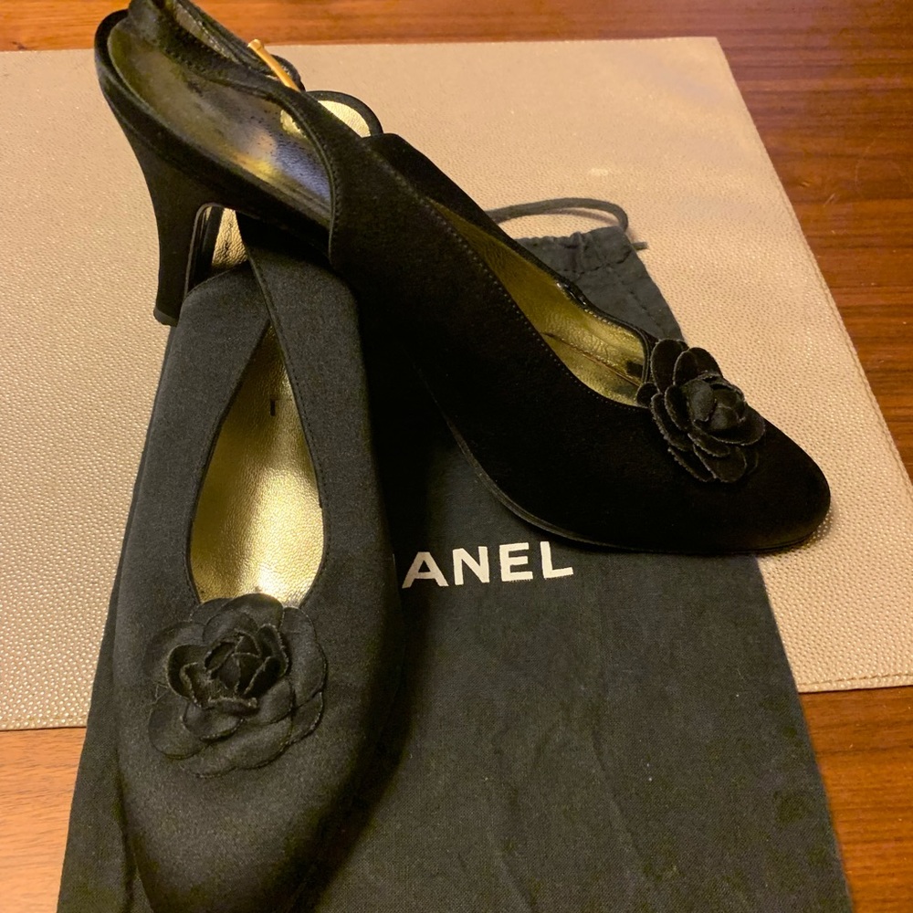 Chanel Satin Slingback Kitty Heels